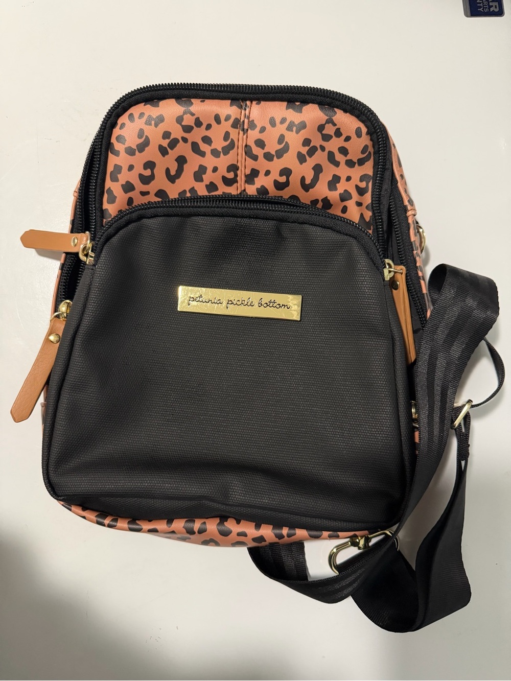 Petunia Pickle Bottom Black & Brown Leopard-Print Crossbody Bag